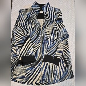 Erin London Jacket Womens Large Blue Zebra Print Full Zip Collared Pockets